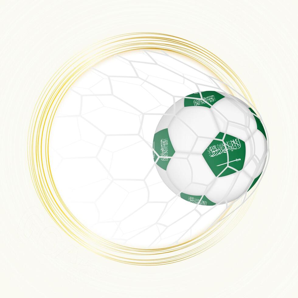 Football emblem with football ball with flag of Saudi Arabia in net, scoring goal for Saudi Arabia. vector