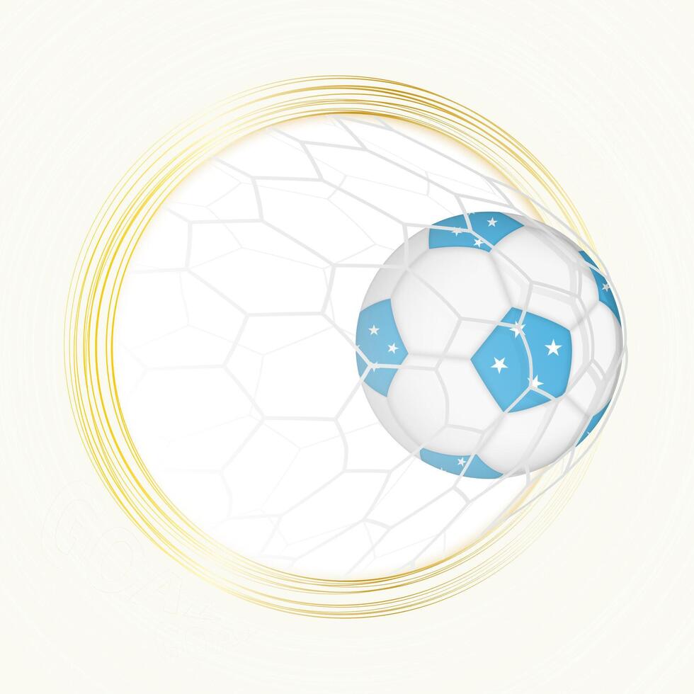 Football emblem with football ball with flag of Micronesia in net, scoring goal for Micronesia. vector