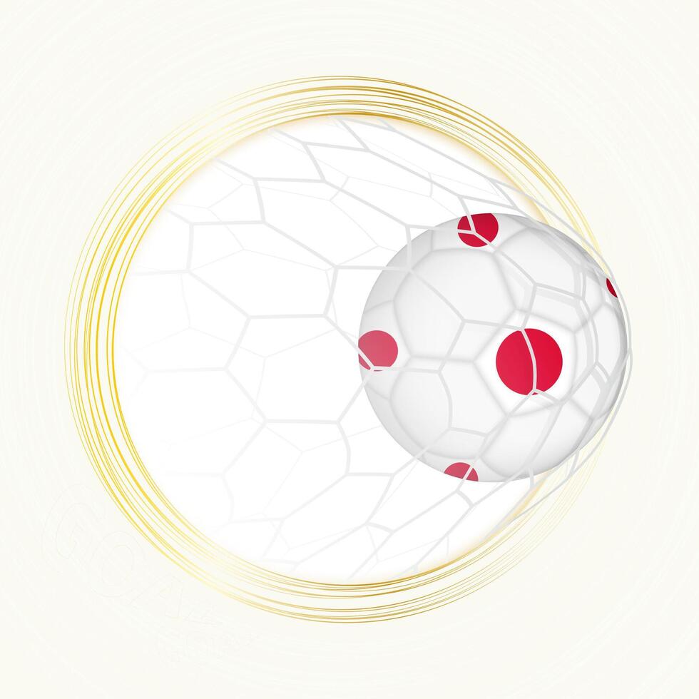 Football emblem with football ball with flag of Japan in net, scoring goal for Japan. vector