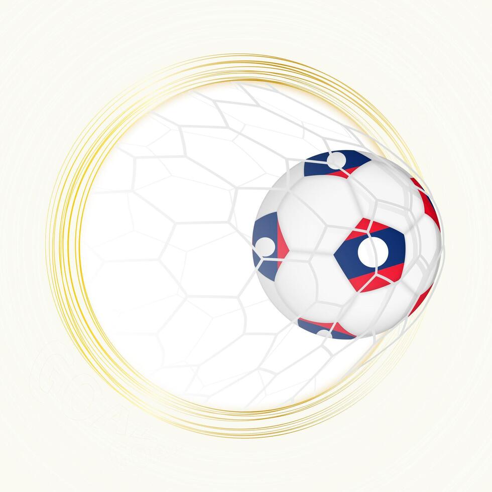 Football emblem with football ball with flag of Laos in net, scoring goal for Laos. vector