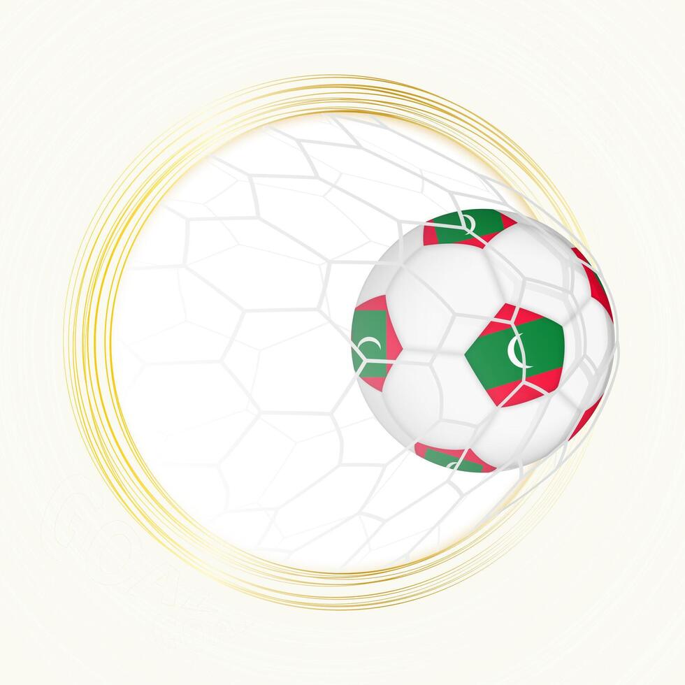 Football emblem with football ball with flag of Maldives in net, scoring goal for Maldives. vector