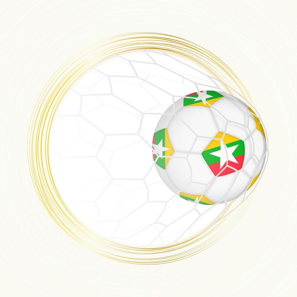 Football emblem with football ball with flag of Myanmar in net, scoring goal for Myanmar. vector