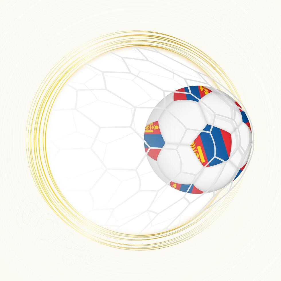 Football emblem with football ball with flag of Mongolia in net, scoring goal for Mongolia. vector