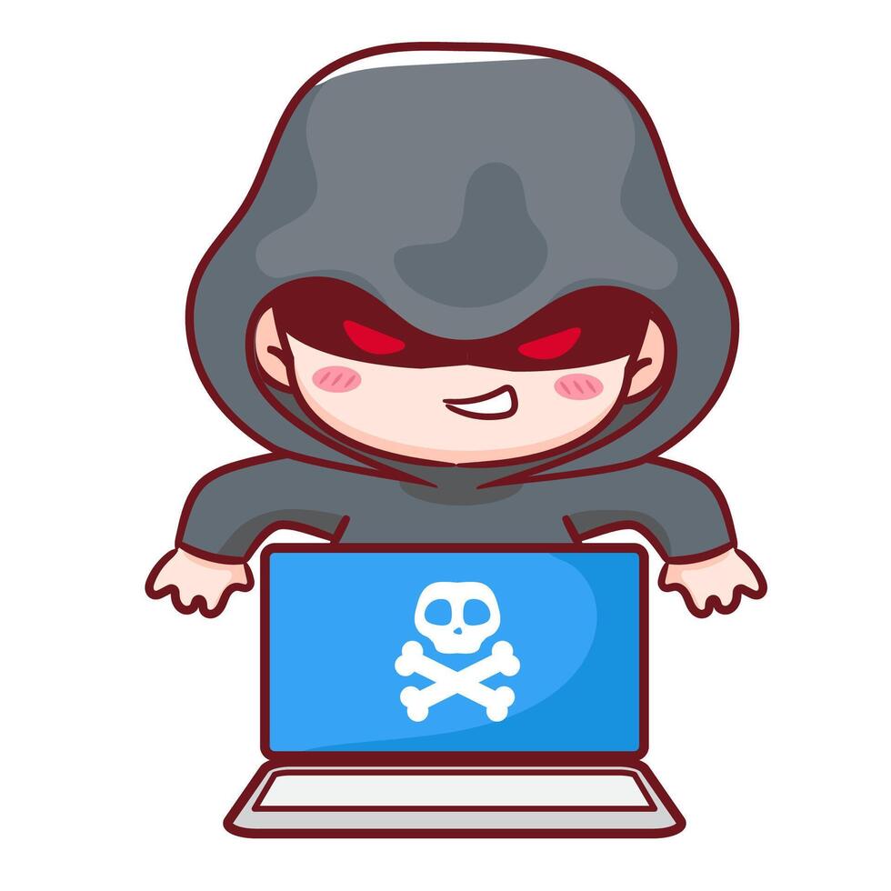 ciber crimen hacker dibujos animados. hackear sistema y proteccion datos. aislado blanco antecedentes vector