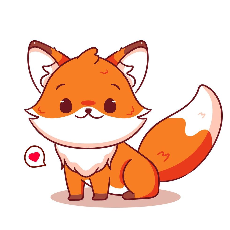 Cute Fox Sitting showing side profile. Illustration of chibi character isolated on white background. vector