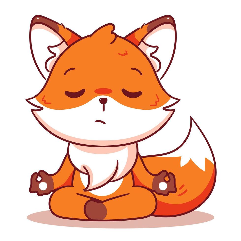 Cute Fox relaxing doing yoga. Iillustration of chibi character isolated on white background. vector