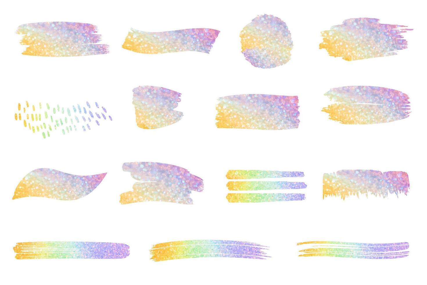 Set of brush strokes with multi colored glitter. Rainbow gradient paint strokes. Colorful rainbow backgrounds vector