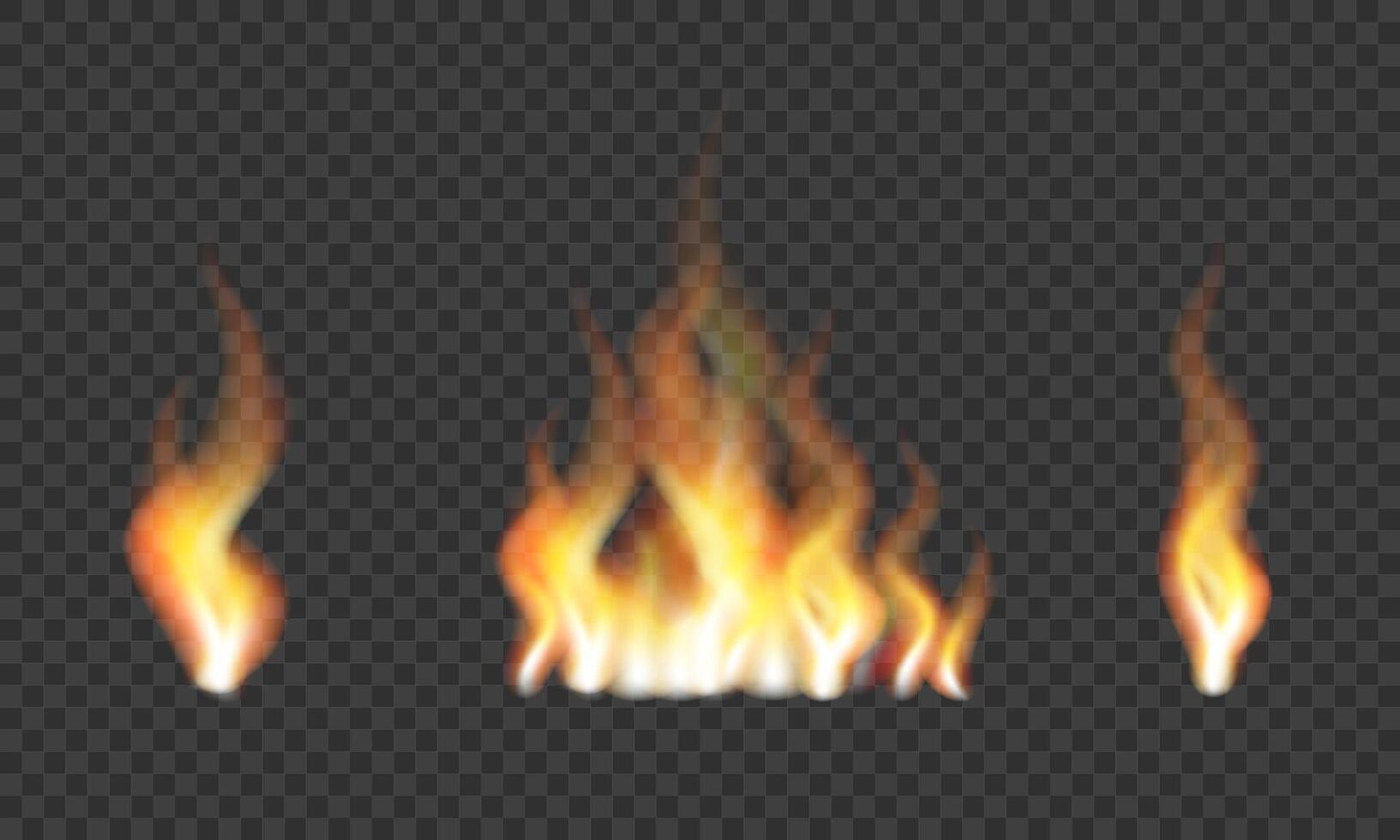 Realistic fire set. Red fiery flames for used on dark illustrations. vector