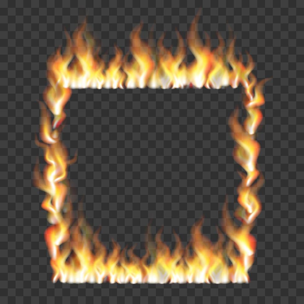 Square frame made of fire. Realistic fire. Flame fire illustration. vector