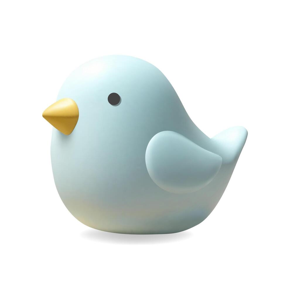 3d render bird in pastel blue color. Cute bird, kids toy. Realistic 3d design element in plastic style. vector