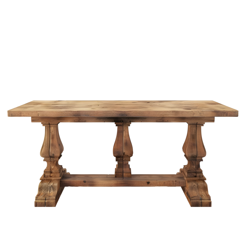 Rustic Wooden Dining Table with Thick Base Isolated on Transparent Background png