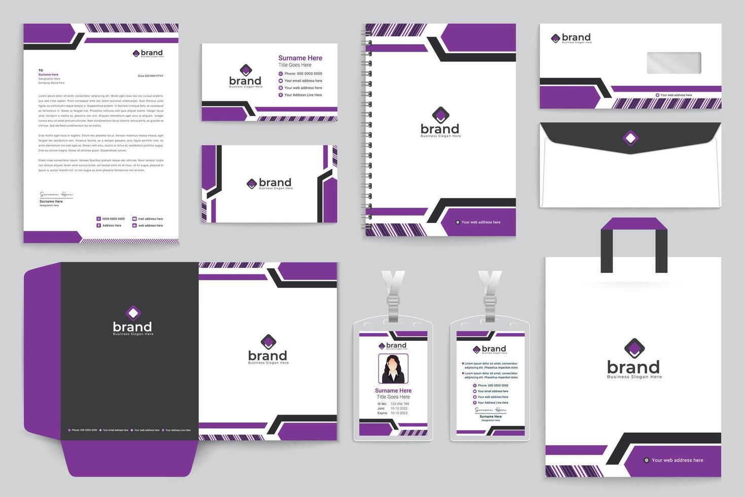 Set of modern stationery design template vector