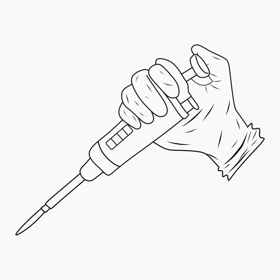 scientist hand holding a micropipette outline illustration vector