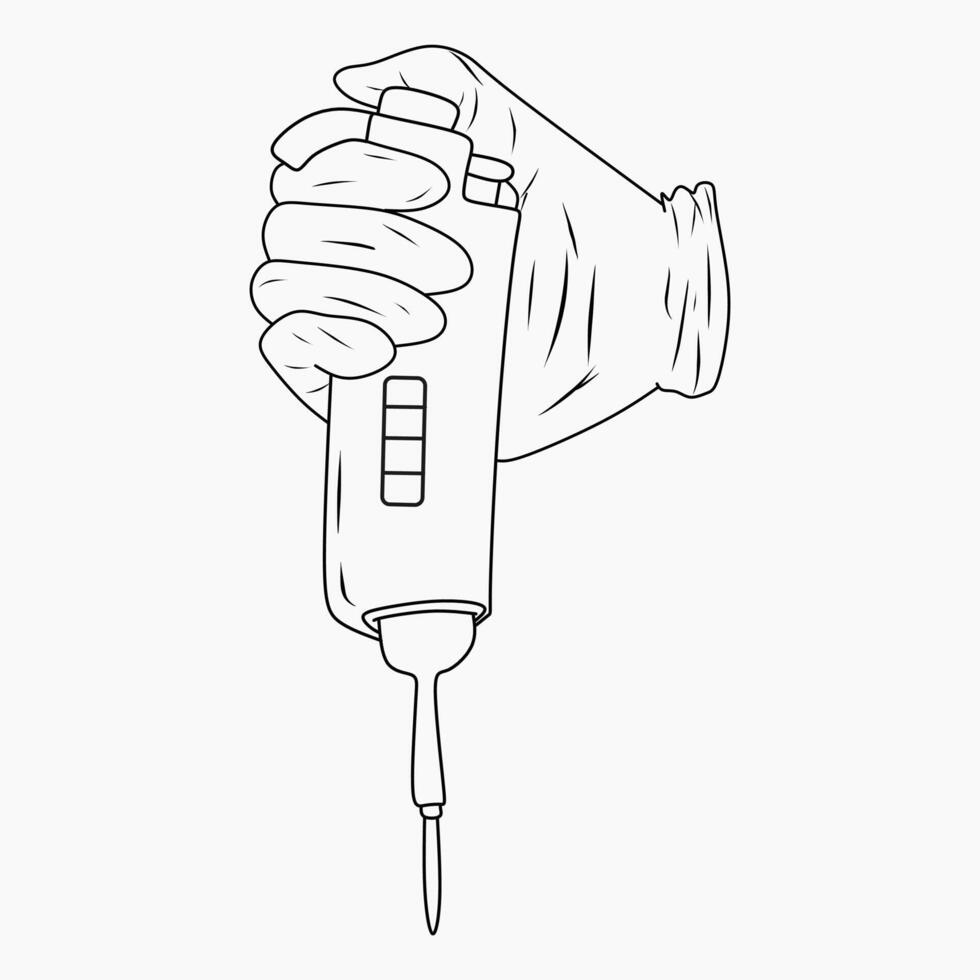 hand holding a micropipette in a glove outline illustration vector