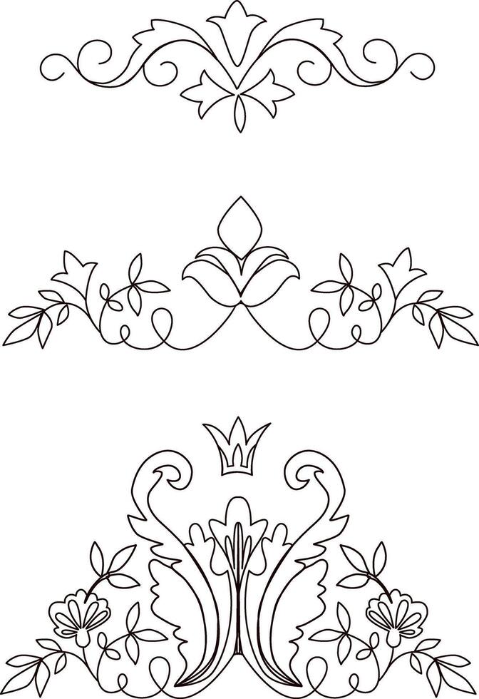 Text Divider thin line icons set. Simple color separator black contour symbol. Border underline on text page, book, invitation, wedding card, certificate, menu. vector