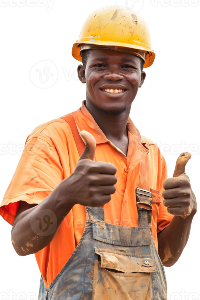 Construction Worker in Yellow Hard Hat Isolated on Transparent Background png