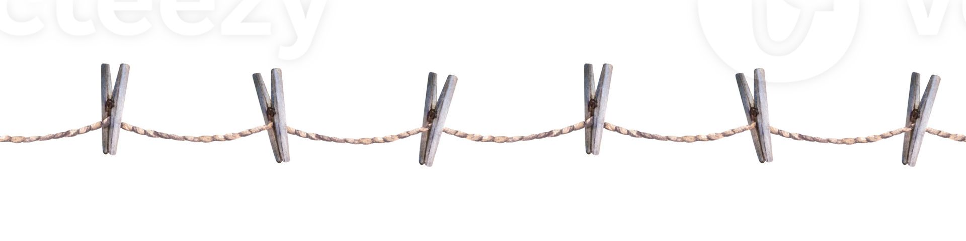 Wooden clothes pins on a rope. Seamless border pattern. Clothesline with pin and peg. Watercolor hand drawn illustration Horizontal banner for design with free space for text on isolated background png