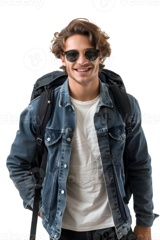 Confident Young Student with Backpack and Sunglasses Isolated png