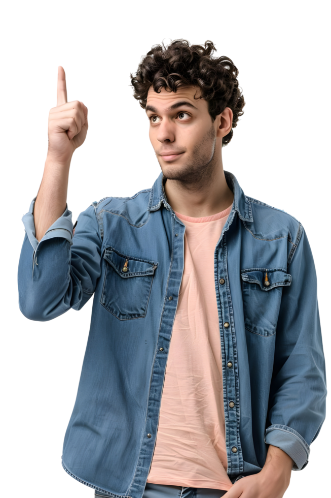Stylish Young Man Directing Attention with Pointing Gesture, Presentation Concept png