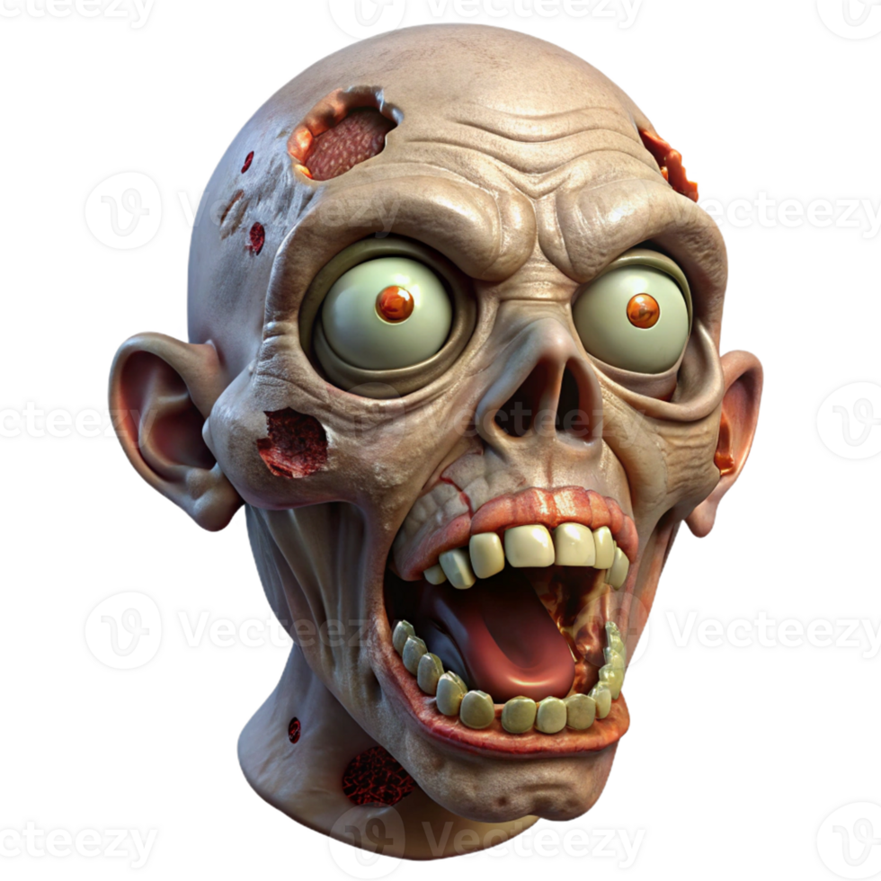 torn, grotesque zombie mask with decayed features, missing chunks of skin, and exposed bone png