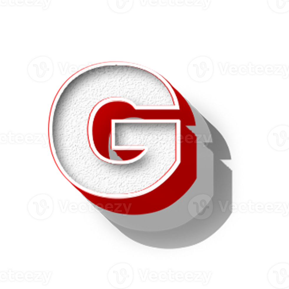 The letter g is shown in red and white png