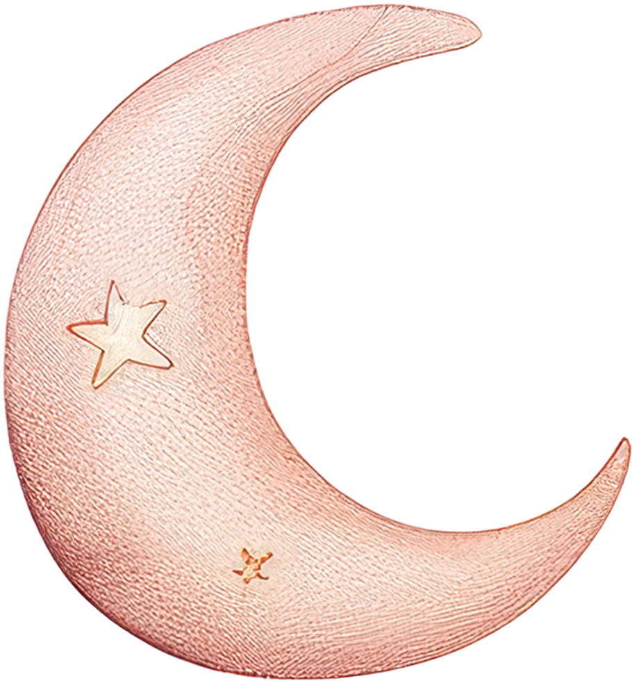 A pink crescent with a star on it png