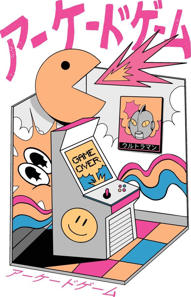 Japanese game centre t shirt illustration vector