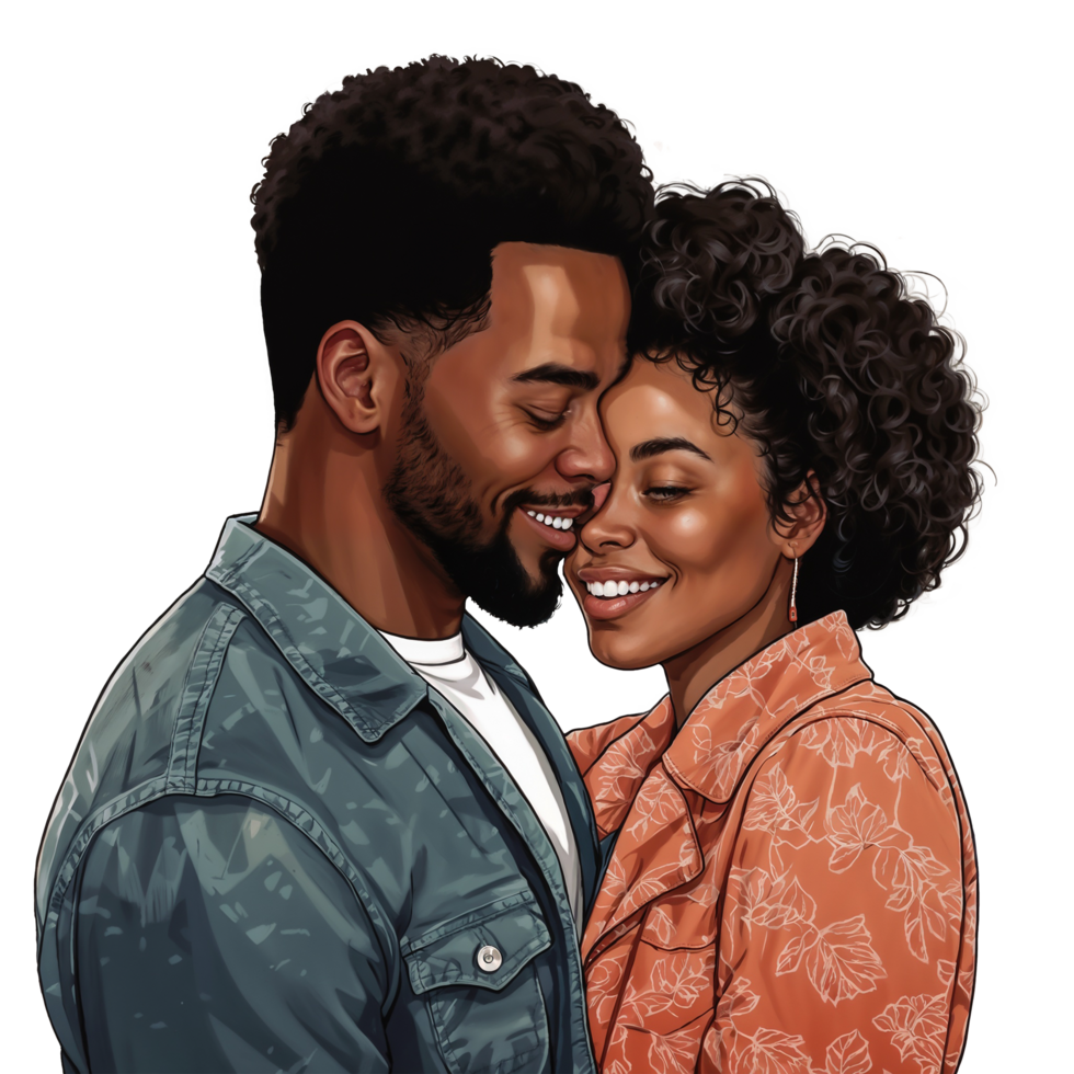 an illustration of a couple hugging and smiling png