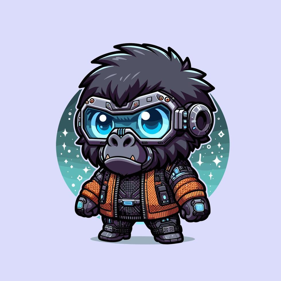 Futuristic Gorilla Chibi 2d character illustration 2 vector