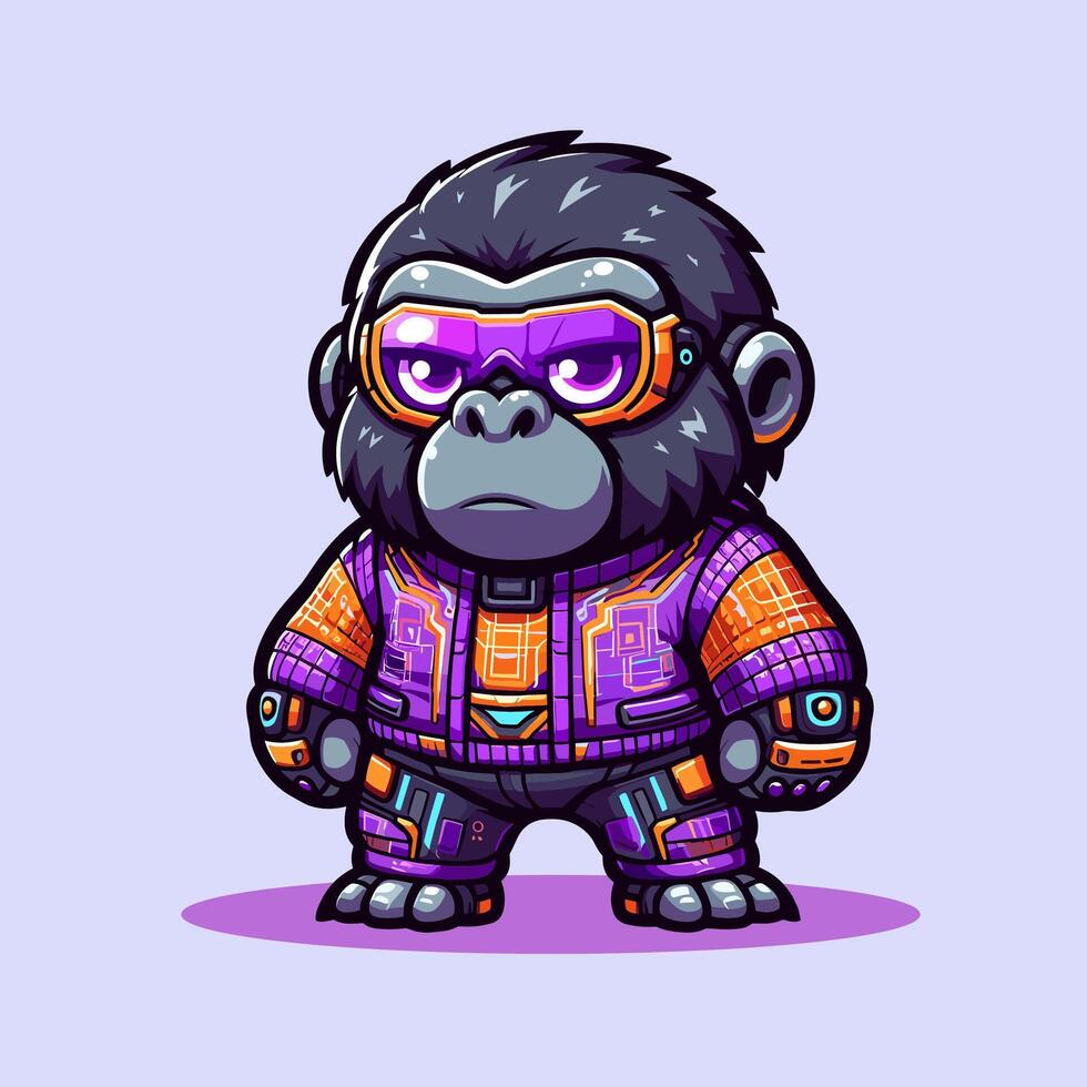 Futuristic Gorilla Chibi 2d character illustration 3 vector