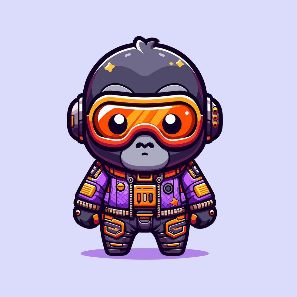 Futuristic Gorilla Chibi 2d character illustration 4 vector