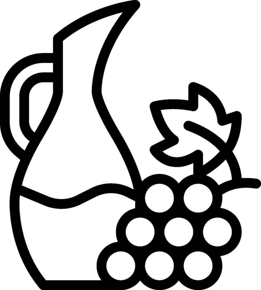 A jug and grapes are shown in black and white vector