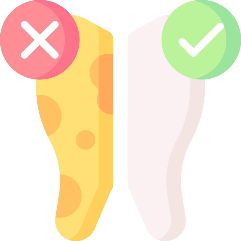 Two slices of cheese with a tick and a cross vector