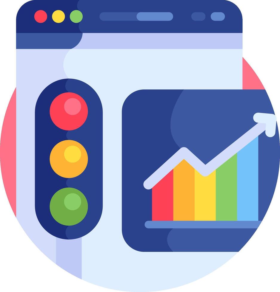 A colorful icon with a bar chart and traffic light vector