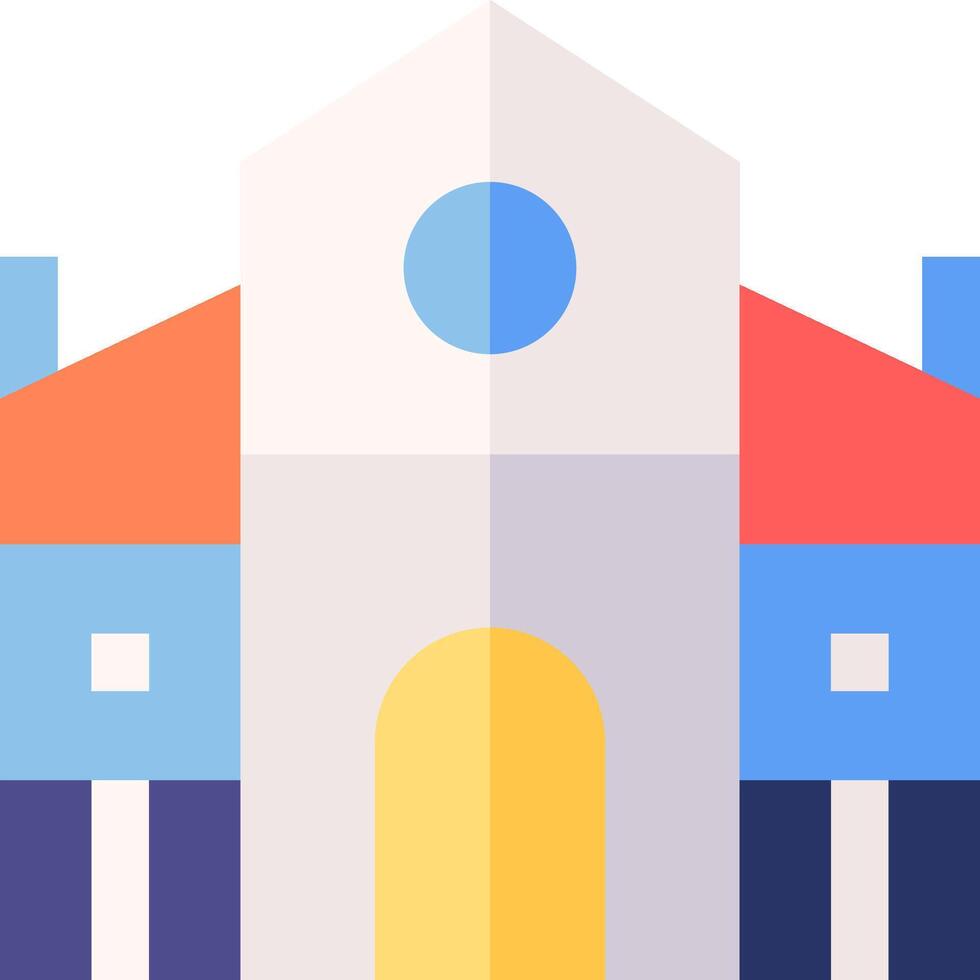 A colorful building with a clock on the front vector