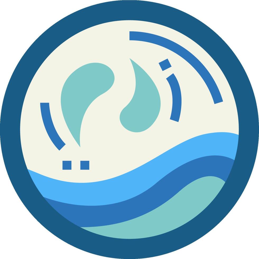 A blue and white logo with a wave and a wave vector