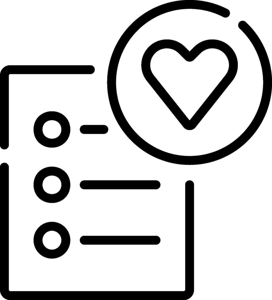 A black and white icon of a heart and a check box vector