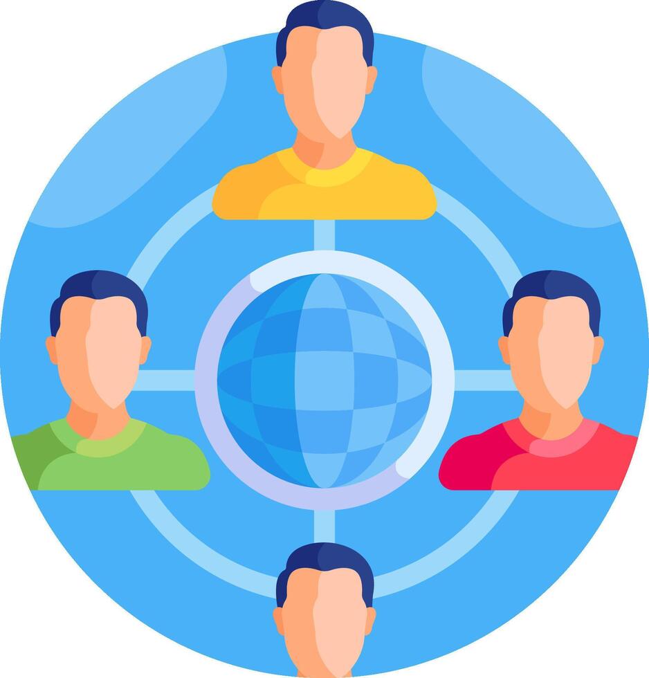 A group of people are connected by a globe vector