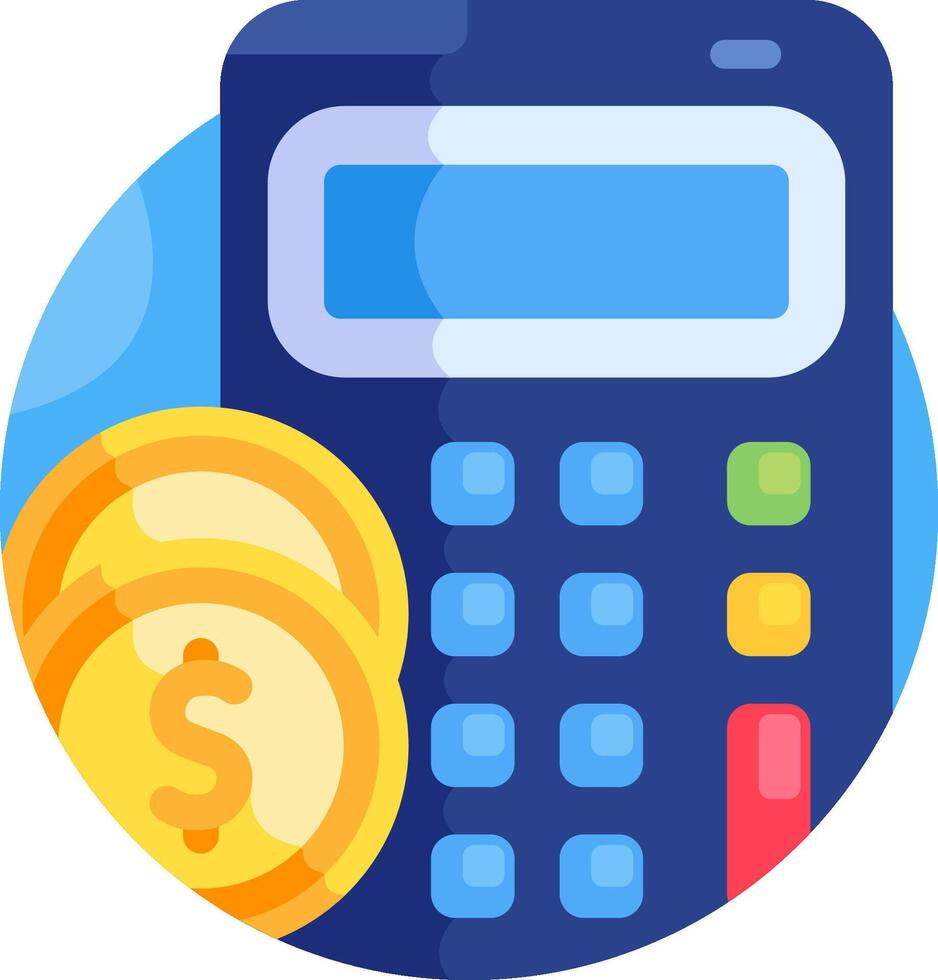 A flat icon of a calculator and coins vector