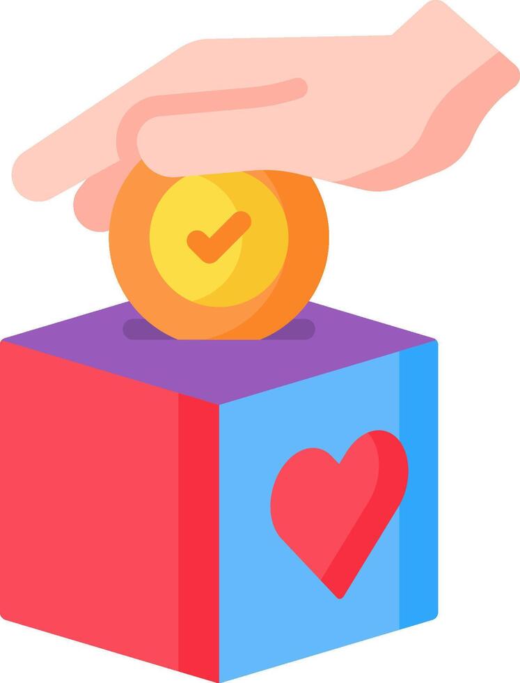 A hand putting a coin into a box with a heart vector