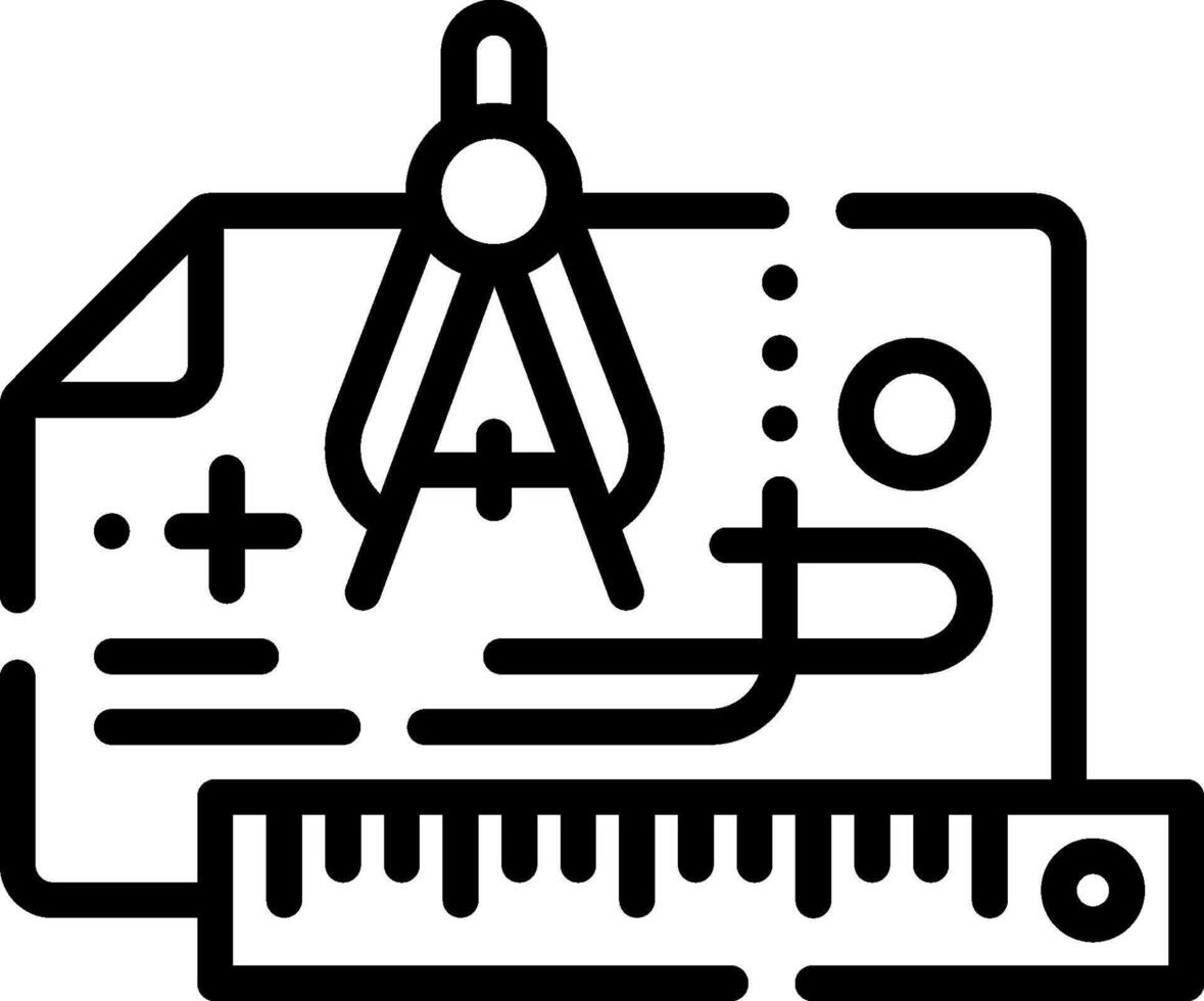 A black and white drawing of a ruler and compass vector