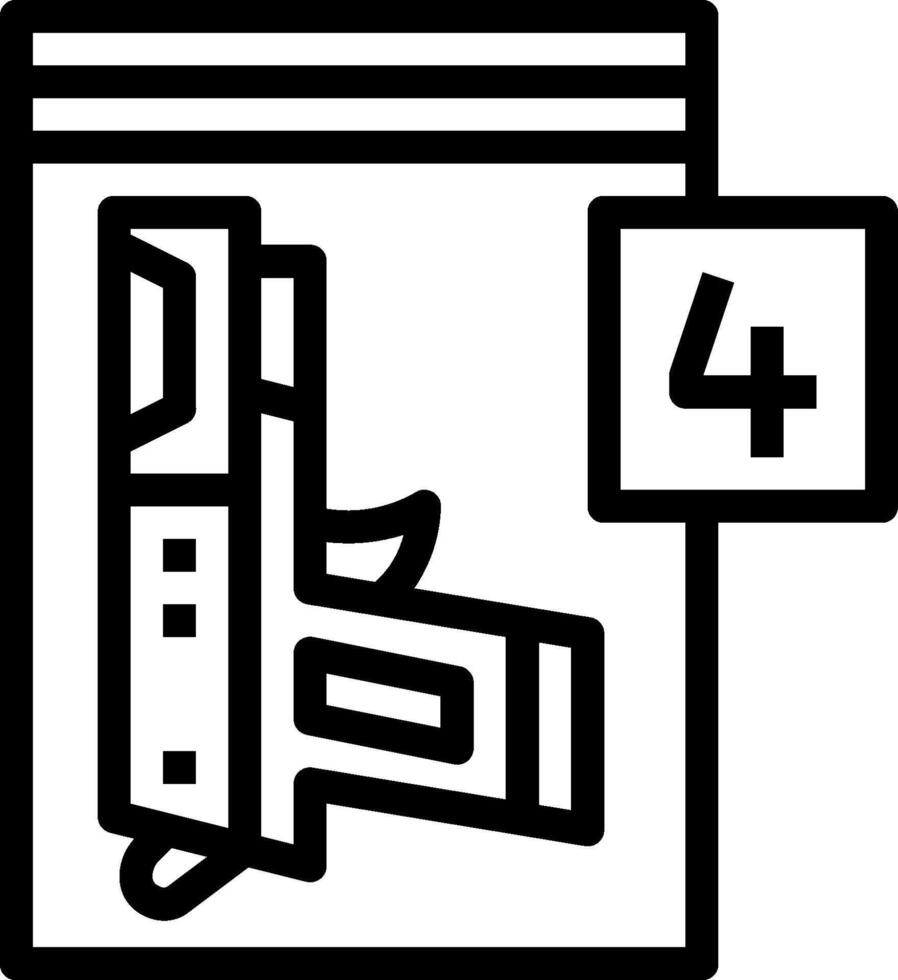 A black and white icon of a gun and a number 4 vector