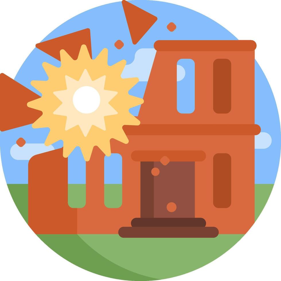 An icon of a building with a sun and a broken window vector