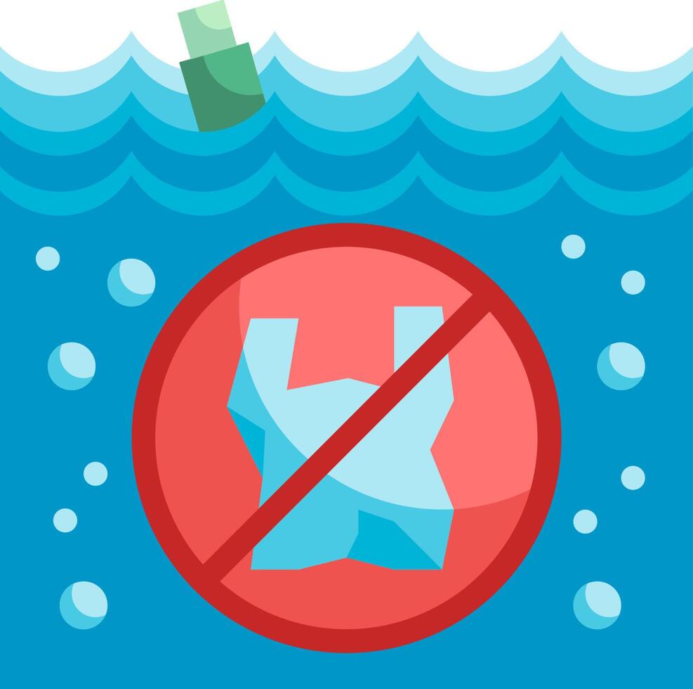 No plastic bag sign in the ocean vector