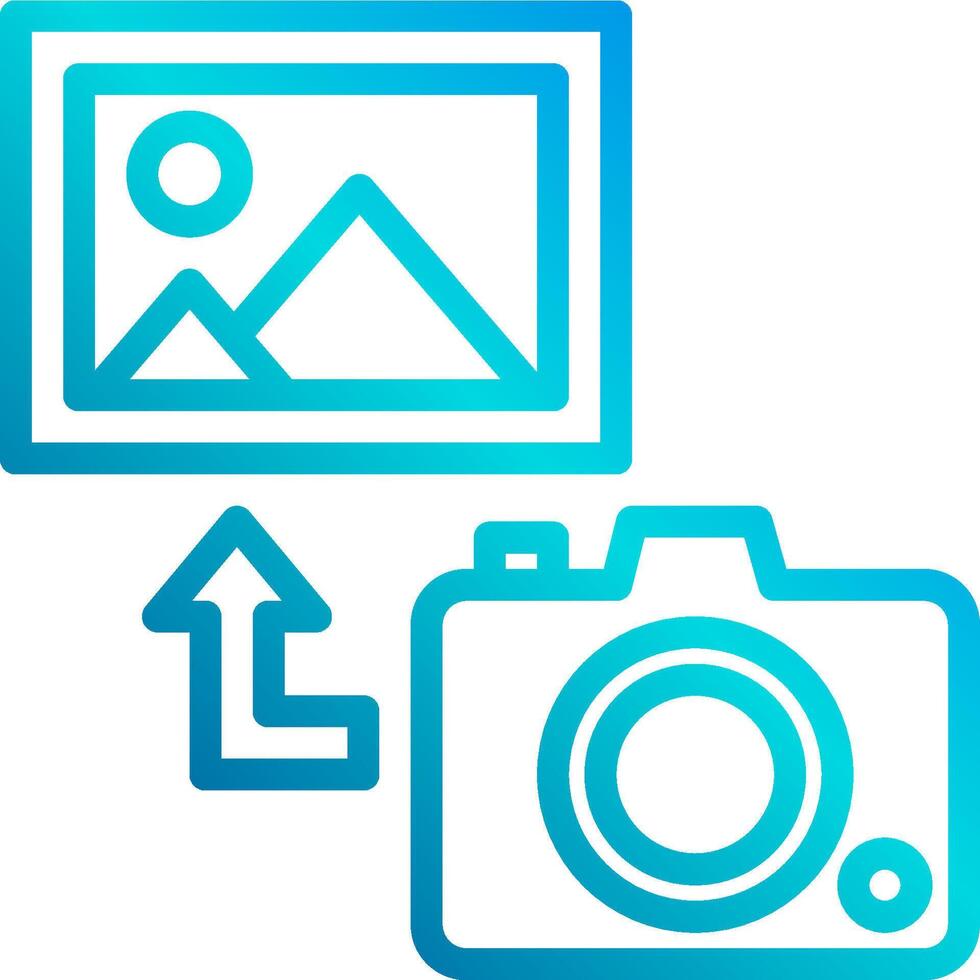 A camera and a photo with an arrow pointing to it vector