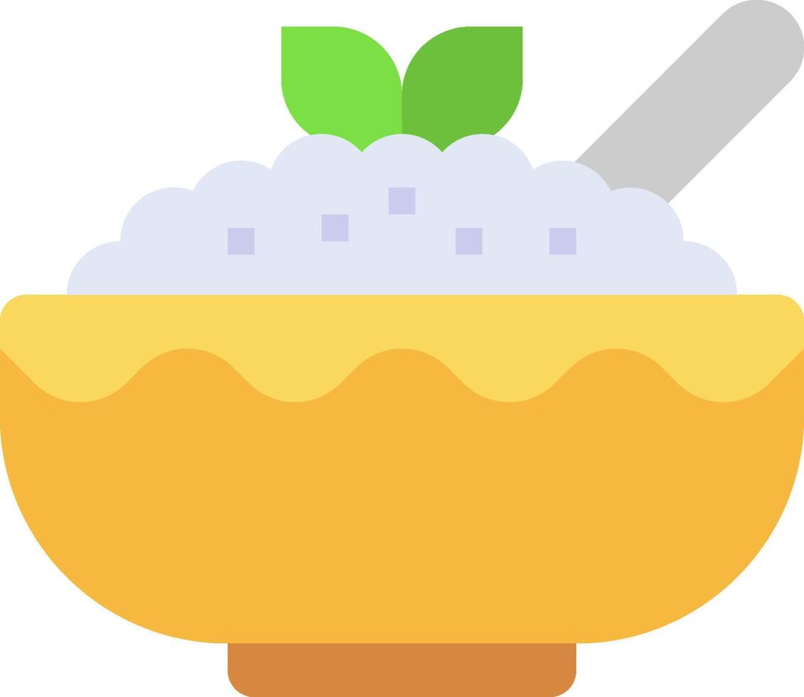 A bowl of rice with a spoon and a leaf vector