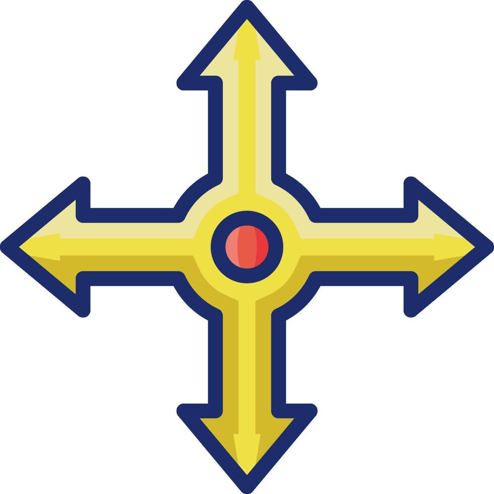 A yellow cross with three arrows vector