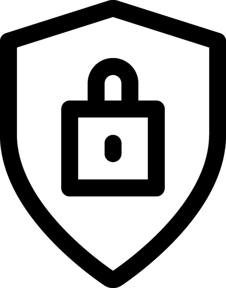 A black and white icon of a lock on a shield vector