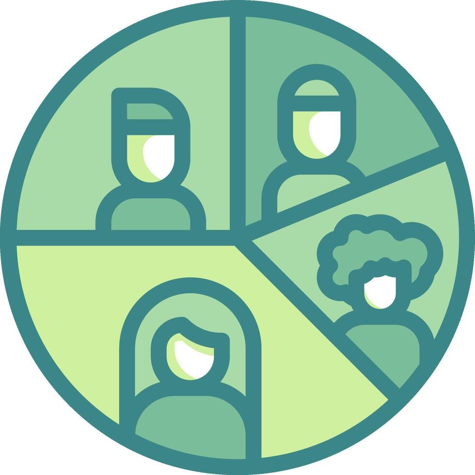 A circle with people in it, one of them is a woman with a hat vector