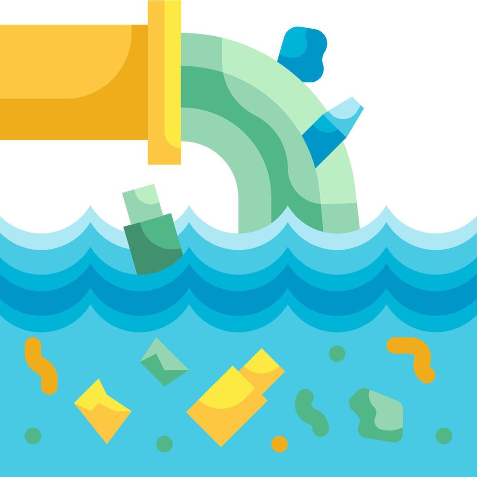 A cartoon illustration of a pipe that is pouring water into the ocean vector